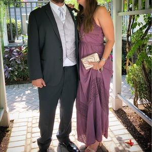 Purple long lace accent dress